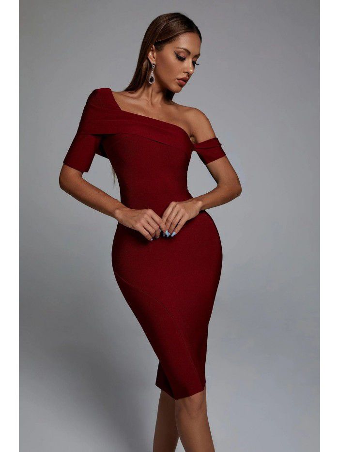 Summer Slim Off Shoulder Knitted Wrapped Hip Dress for Women 