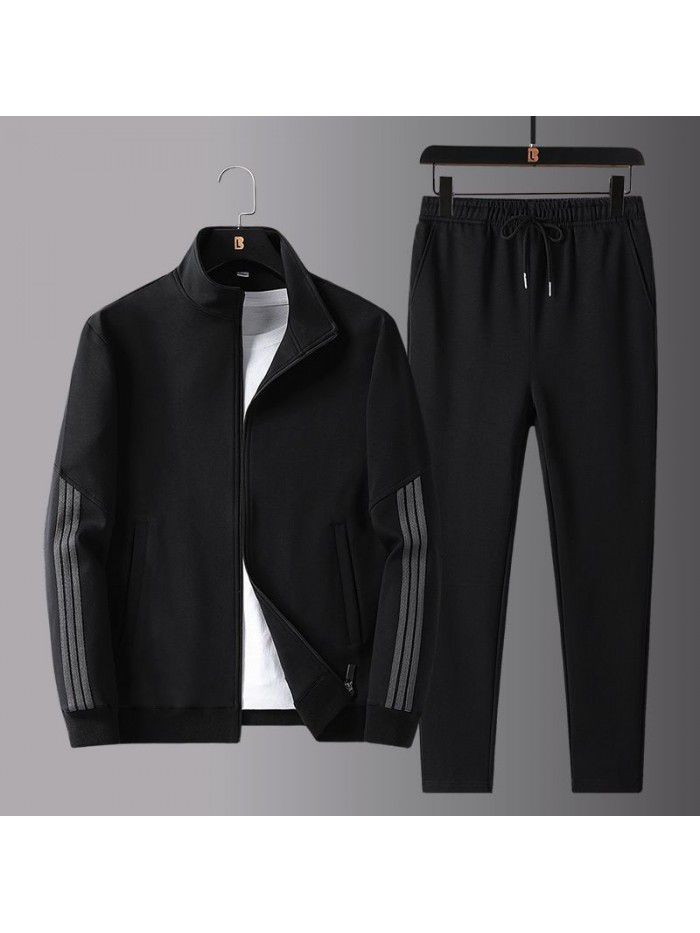 New men's spring and autumn sportswear suit middle-aged father's loose sweater three-piece large casual coat 