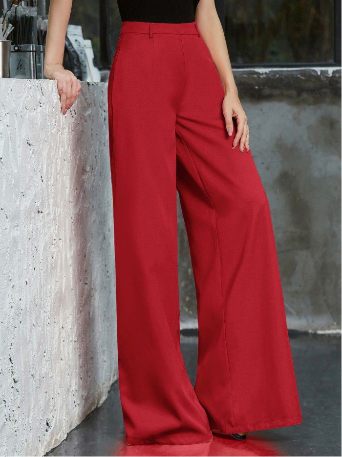 Solid color wide leg pants with a cool and sweet style for women 