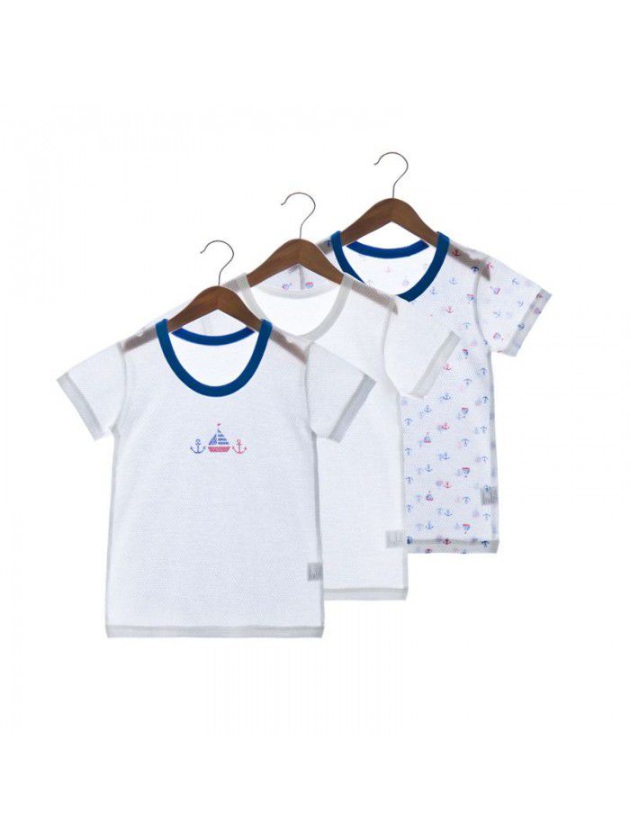 Summer breathable mesh cotton series T-shirt for boys and girls Short Sleeve T-shirt 3-piece set 