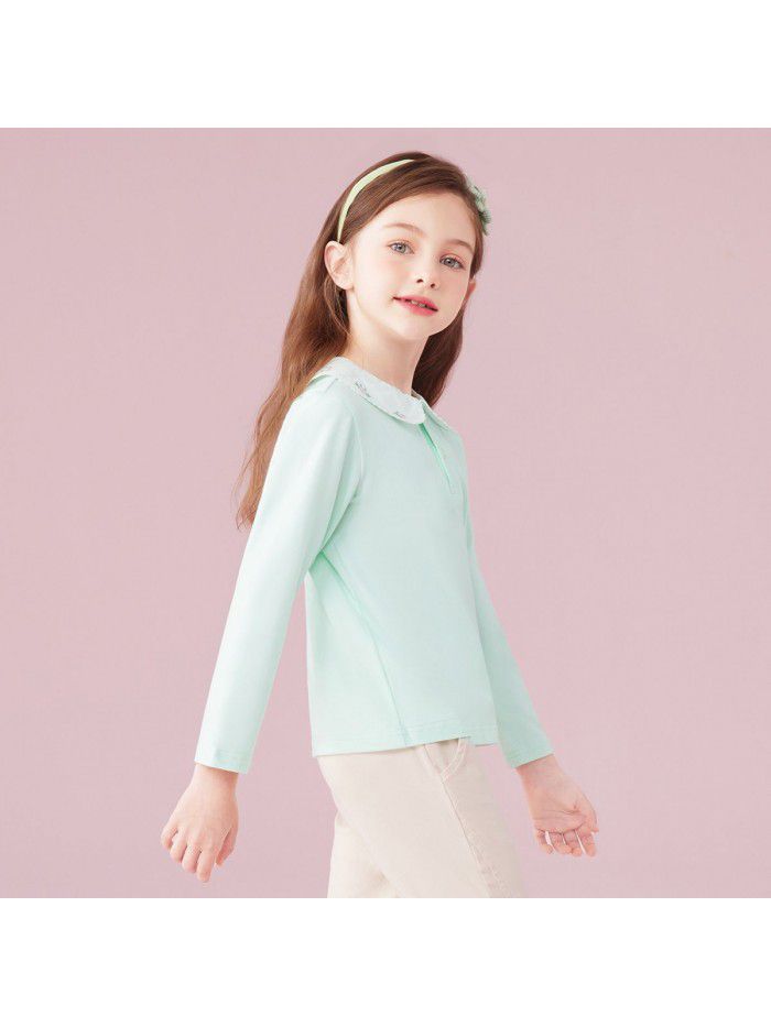 Spring New T-shirt Long Sleeve Girls' Polo Top Medium and Large Children's Wear Girls' T-shirt Casual 