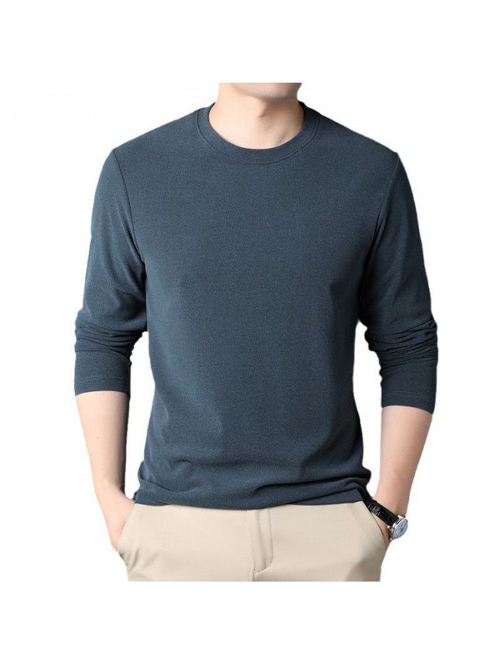 Autumn and winter new men's long sleeved double-sided velvet T-shirt with round neck men's long sleeved German velvet casual bottom shirt 