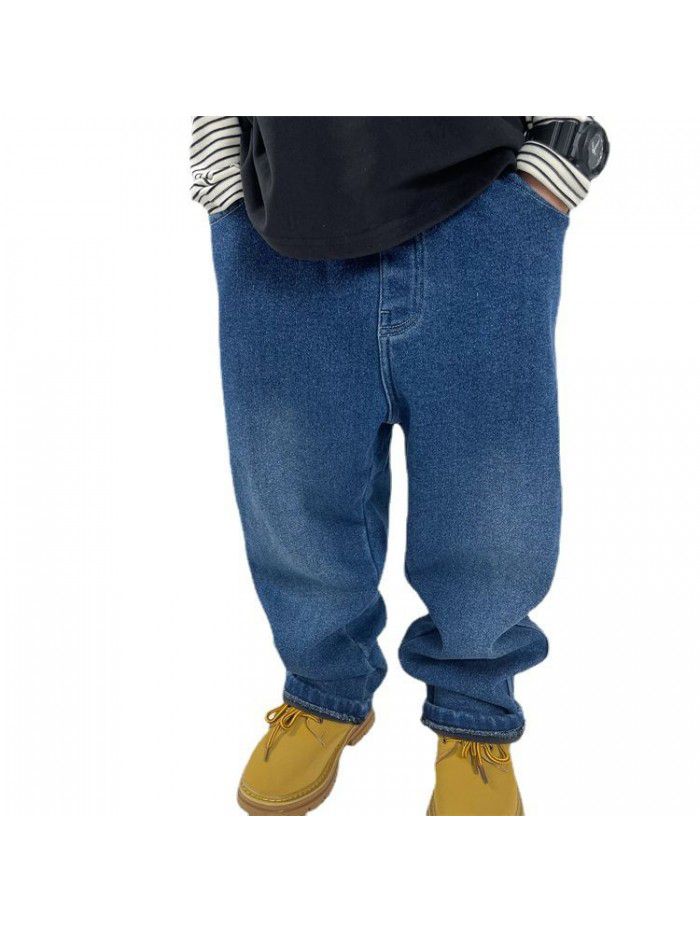 Boys' Jeans New Plush Jeans Relaxed Workwear Jeans Soft Denim Pants 