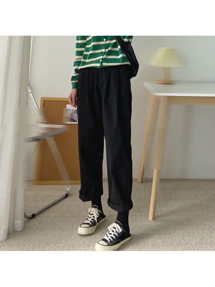 Loose fitting workwear women's casual pants Spring new half elastic waist slimming solid color versatile straight leg pants 