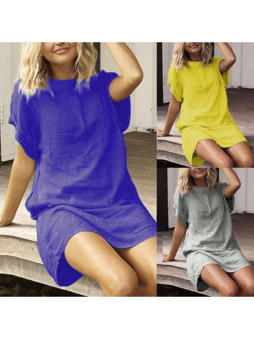 Women's Loose Casual Solid Color Short Sleeve Cott...