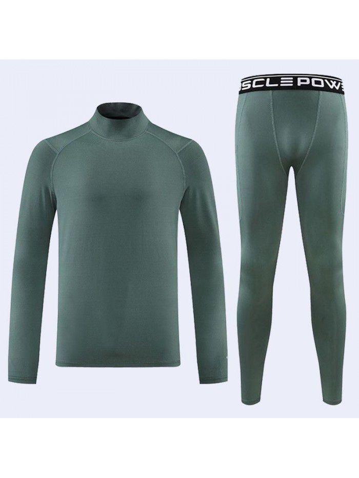 High neck long sleeved tight fitting suit for men's autumn quick drying sports fitness suit, spandex high elasticity running suit, basketball training suit 