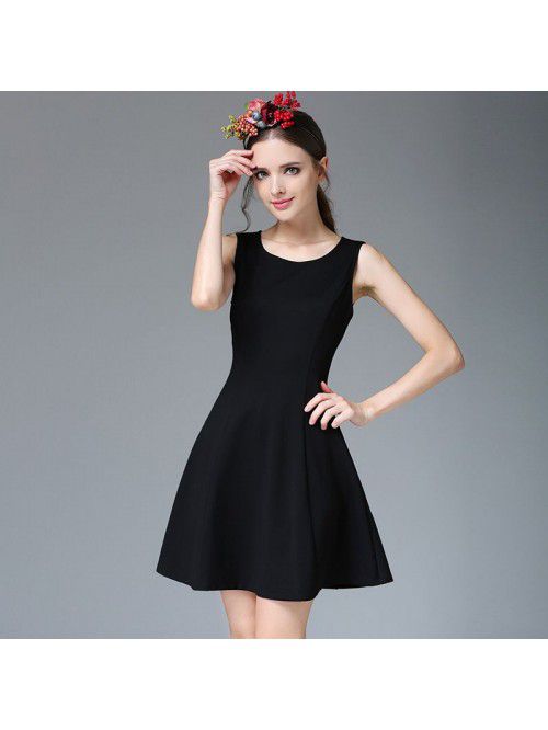 Slim Little Black Dress Autumn New Simple Sleevele...