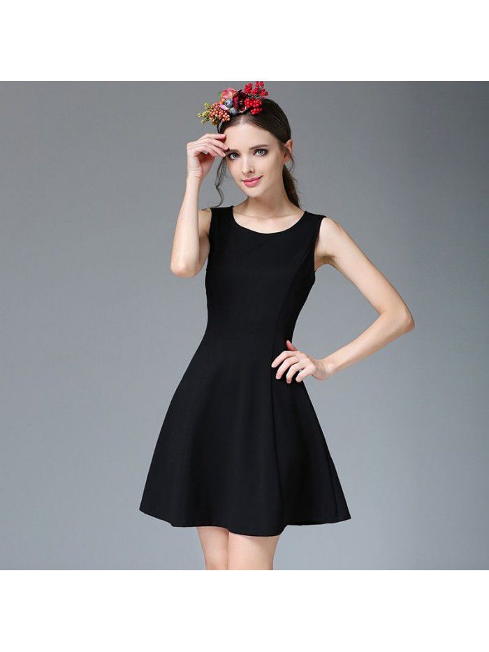 Slim Little Black Dress Autumn New Simple Sleeveless Dress Slim Fit Waist Tank Top Skirt