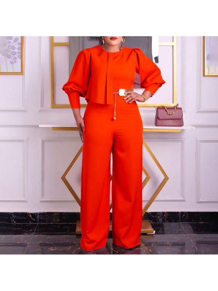 Spring New Long Sleeve Casual Fashion Wide Leg Large Jumpsuit 