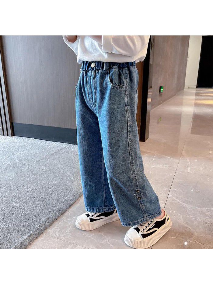 Girls' Jeans Spring and Autumn New Korean Women's Autumn Children's Autumn Fashion Autumn Fashion Wide Leg Pants 