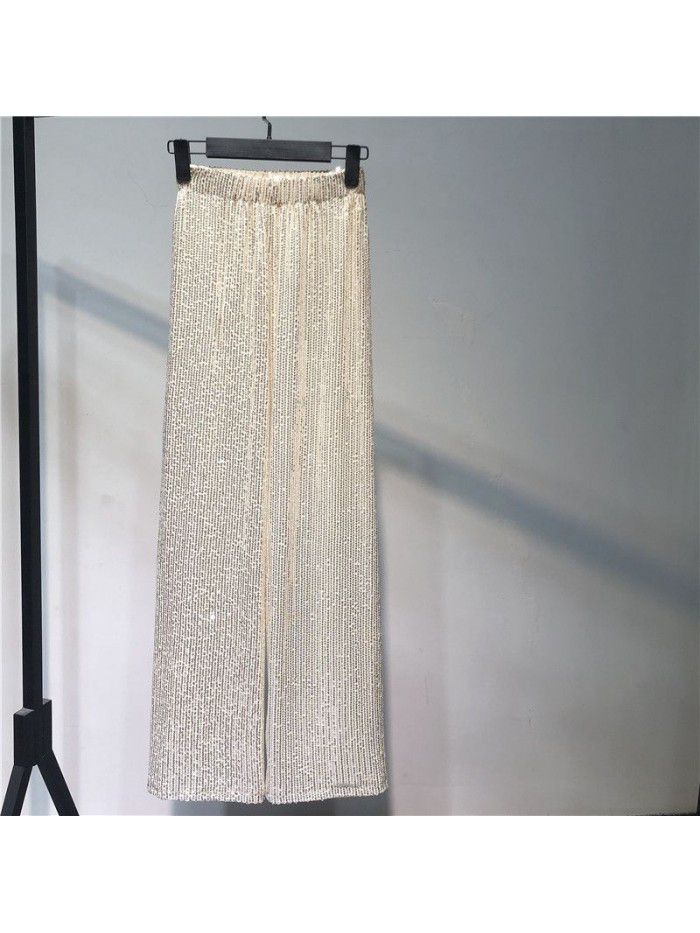 Sequins Wide Leg Pants Loose High Waist Drop Casual Pants Suit Pants Elastic Waist Pants Kids Large 