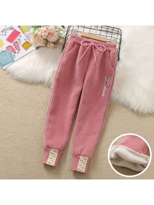 Girls' embroidered pants autumn and winter new plu...