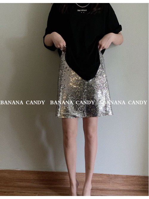 Fashionable sequin skirt with urban style, high wa...