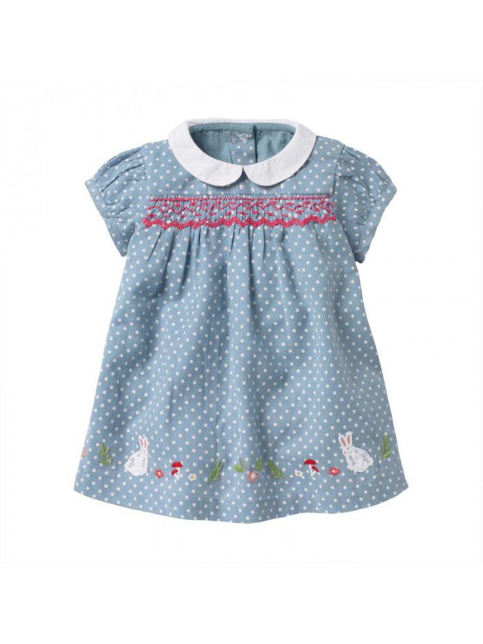 Summer New Girls' Dress Short Sleeve Cotton Polka Dot Printed Kids' Dress 