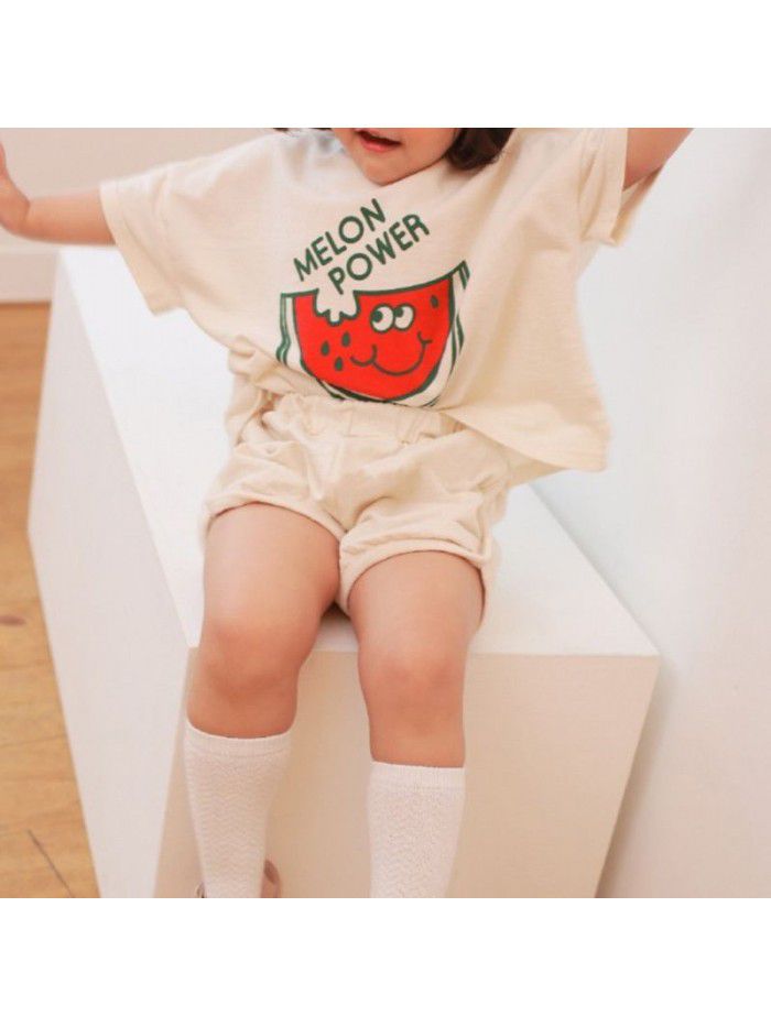 Children's Summer New Set Sporty Casual Cartoon Print T-shirt for Boys and Girls Short Sleeve Shorts Set 