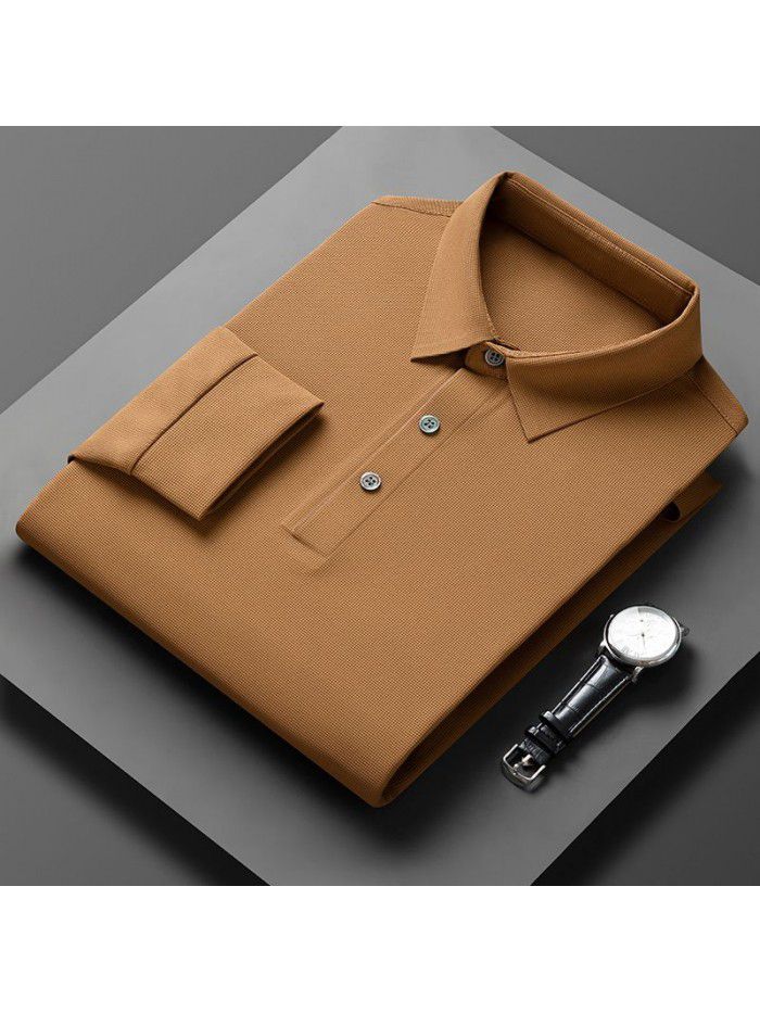 New T-shirt Spring and Autumn Men's Polo Shirt Middle aged Polo Collar Long Sleeve Fashion Men's Top 