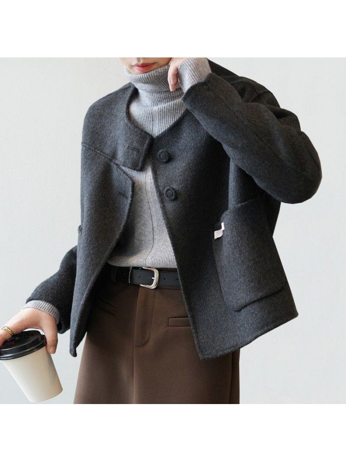 Double sided cashmere woolen coat for women's winter high-end short pure wool coat
