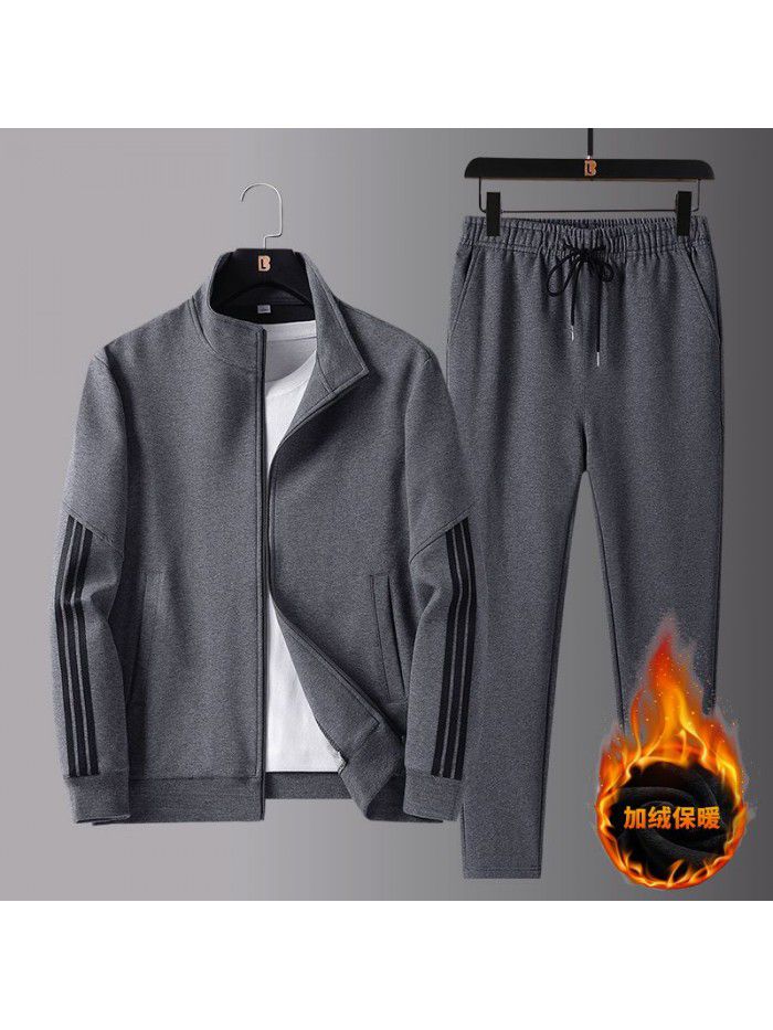 New men's spring and autumn sportswear suit middle-aged father's loose sweater three-piece large casual coat 