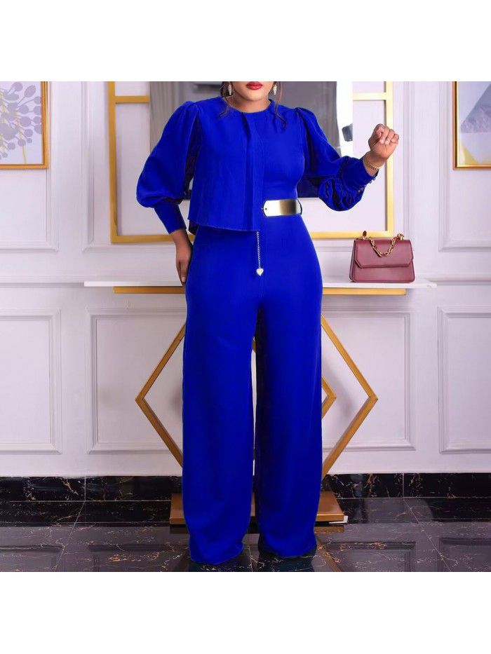 Spring New Long Sleeve Casual Fashion Wide Leg Large Jumpsuit 