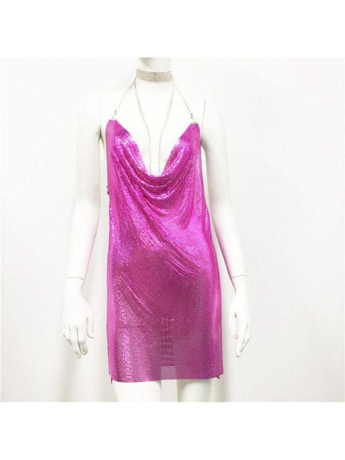 Women's Metal Sequin Dress Sexy Sweet Spicy Style Dress Water Diamond Sling Dress Women 