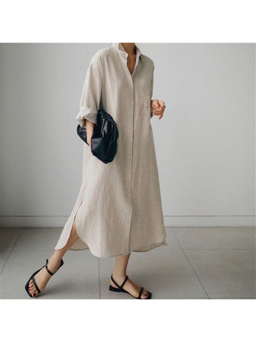 Cotton linen shirt skirt loose irregular bottom sh...