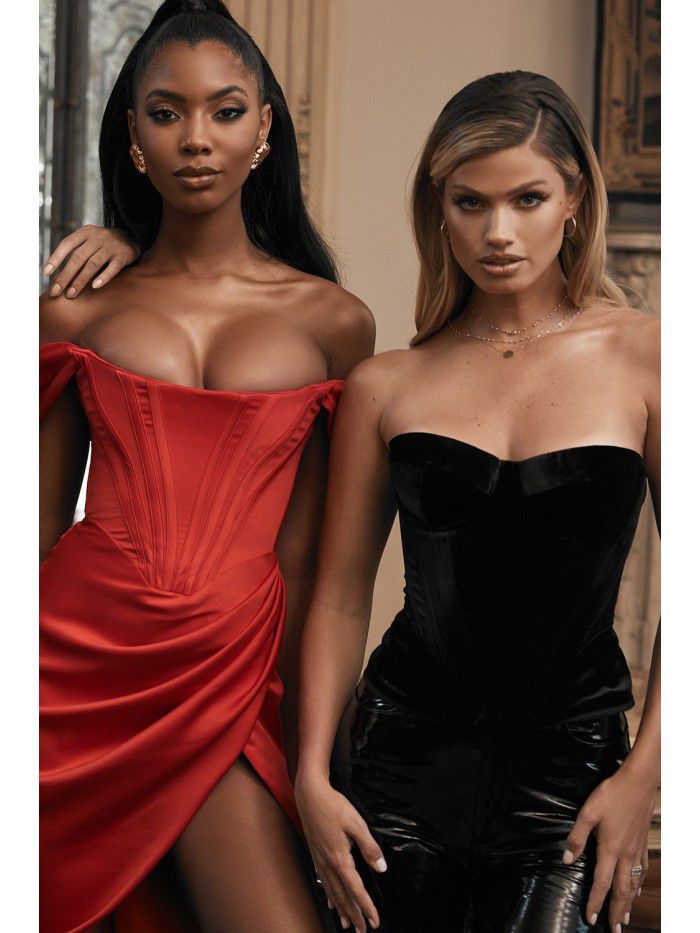 Solid color fishbone suspender sexy slit dress for women 