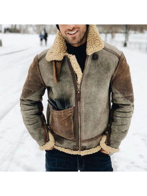 Faux leather plush men's jacket for winter warmth ...