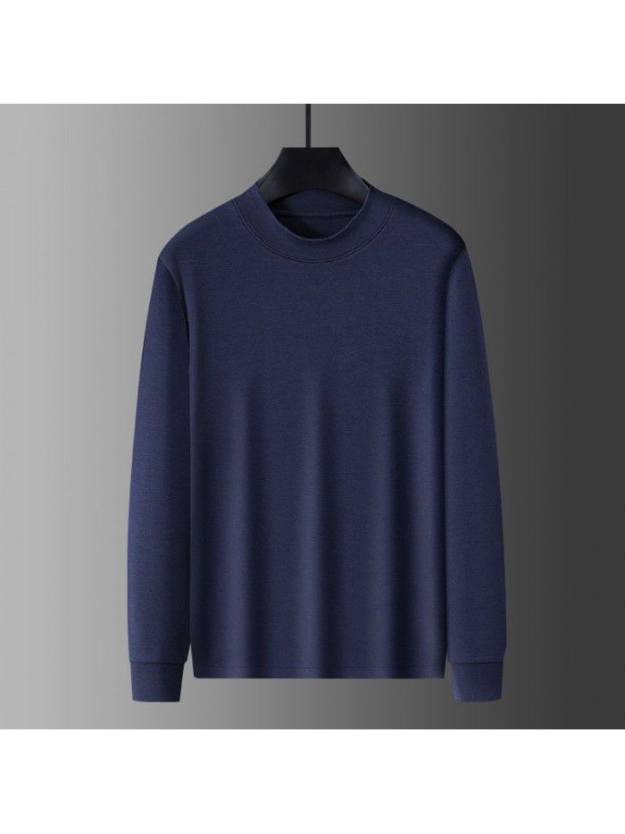 Ultra-soft medium-high collar long-sleeved T-shirt for men in autumn double-sided mercerized cotton denim bottom shirt for men in spring and autumn 