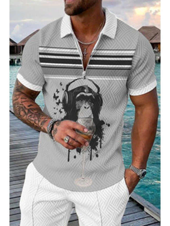 Summer New Short Sleeve Chain POLO Shirt 3D Digital Printing Men's Fashion Slim Fit POLOT Shirt 