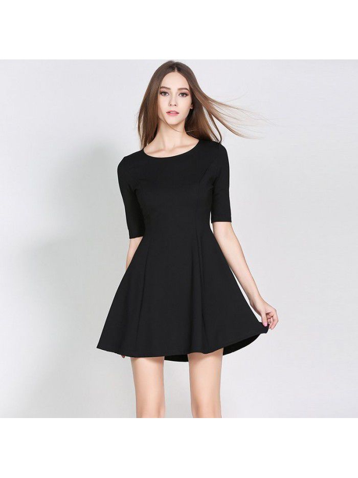 Spring Dress Small Black Skirt Slim Fit, Slim Waist, Simple A-hem Bottom Dress, Black Short Style 