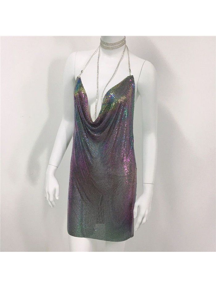 Women's Metal Sequin Dress Sexy Sweet Spicy Style Dress Water Diamond Sling Dress Women 