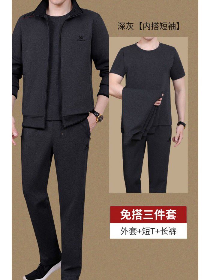 Sportswear 3-piece men's casual sports set Spring and Autumn Running middle-aged men's oversized clothing 