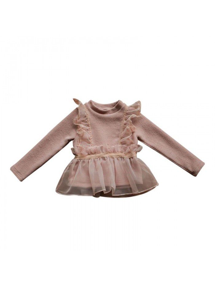 Winter Strawberry Shan Children's Clothing Girls' Fake Two Pieces of Lace and Fairy Velvet 