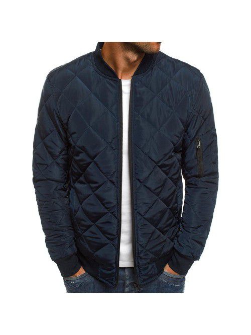 Men's solid color jacket, cotton jacket, diamond p...