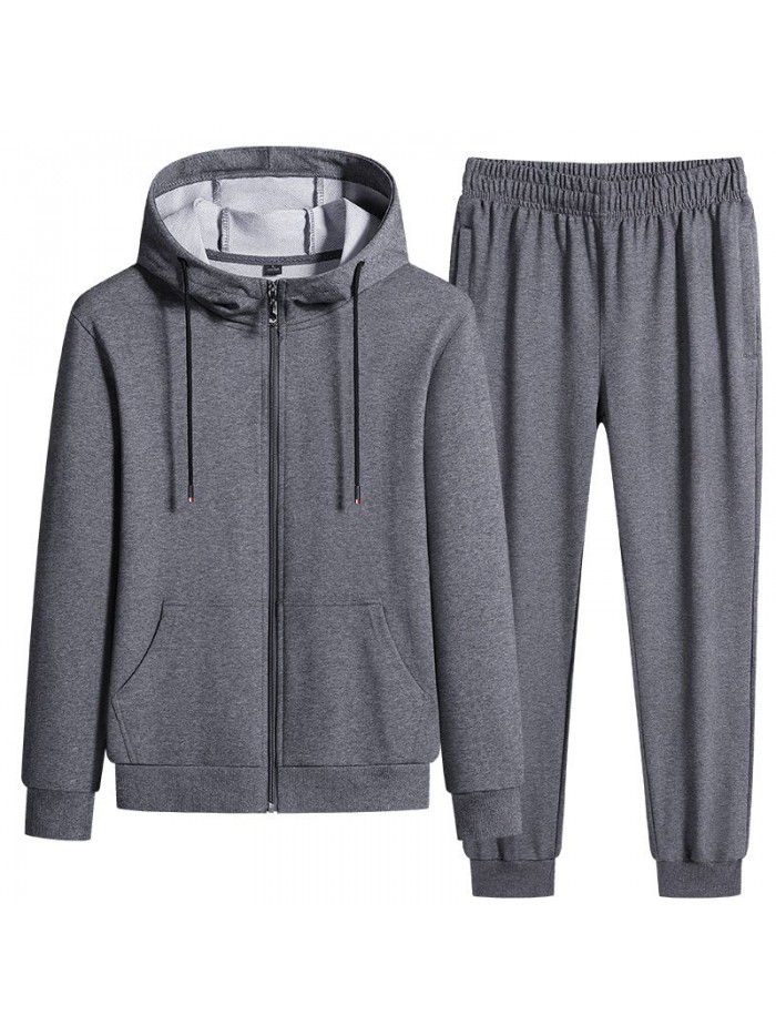 Spring and autumn sports suit men's casual running suit two-piece hood 