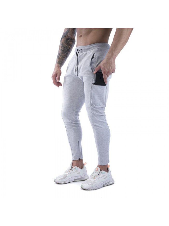 Men's sports pants stretch cotton casual small leg large zip pocket men's pants 