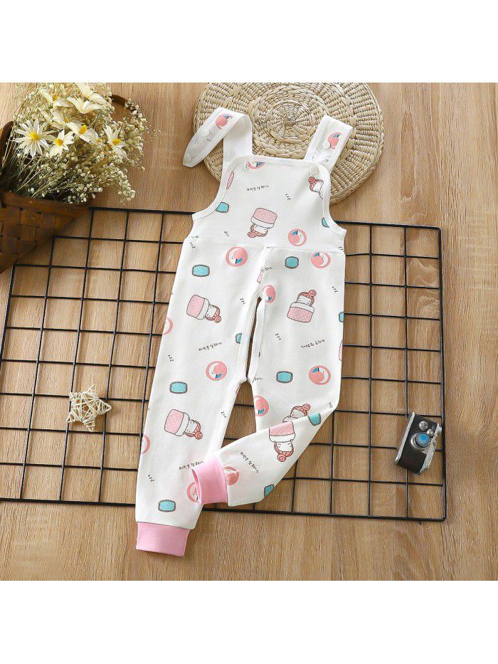 Baby Spring and Autumn Strap Pants Boys and Girls' Home Open Pants Children's Kindergarten Lunch Pants High Waist Calf Pants 