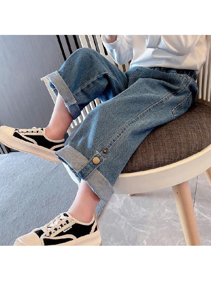 Girls' Jeans Spring and Autumn New Korean Women's Autumn Children's Autumn Fashion Autumn Fashion Wide Leg Pants 