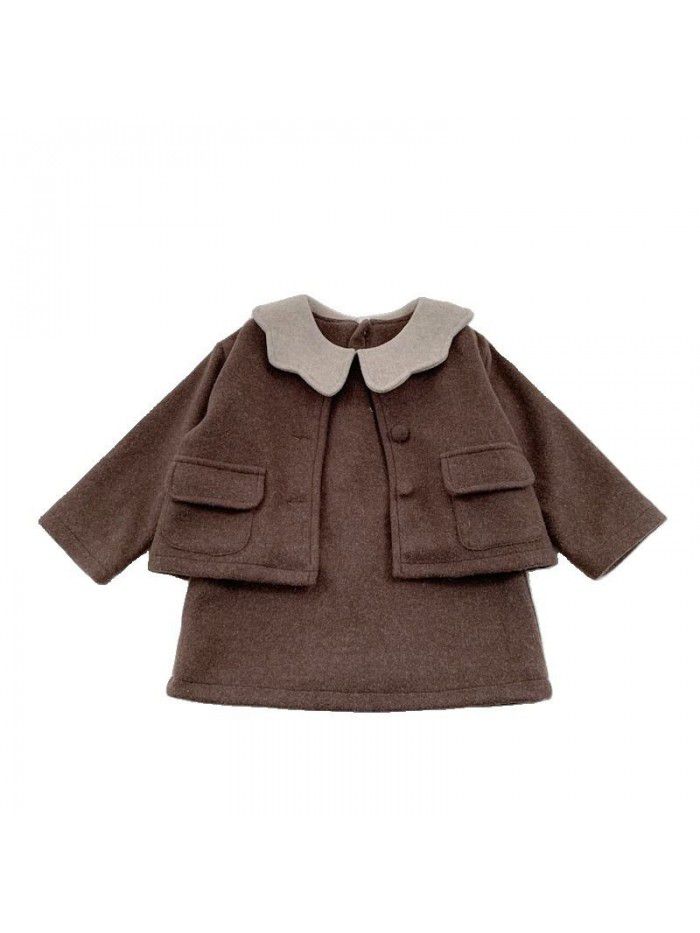 Children's clothing, girls' temperament set, winter clothing, girls' handmade woolen cashmere coat, skirt, two-piece set 