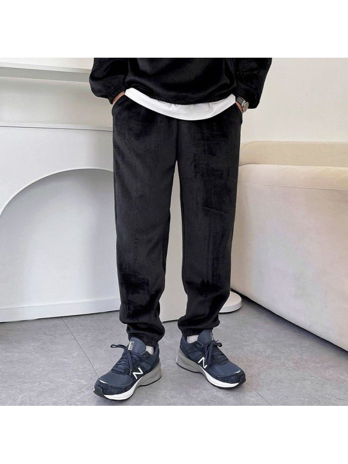 Trendy Sports Set Men's Autumn and Winter Loose Standing Neck Sweater Tie Feet Casual Pants Two Piece Set 