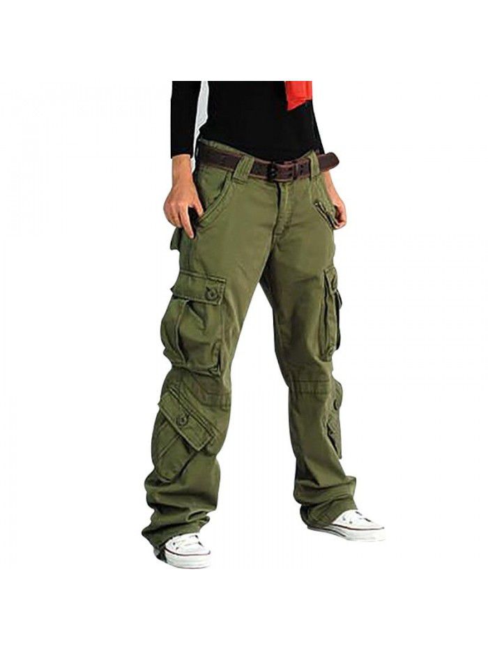 Women's Multi Pocket Sports Pants Loose Tactical Pants Large Casual Pants 