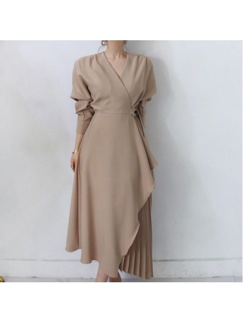 Vintage dress Long French Hepburn chiffon pleated ...