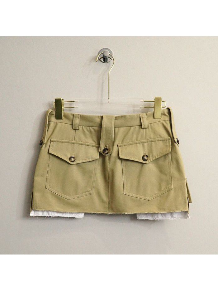 Cool Girls' Fashionable Patchwork Pocket Half Skirt French Spring/Summer New Versatile Mini Short Skirt Straight Tube Skirt Trend 