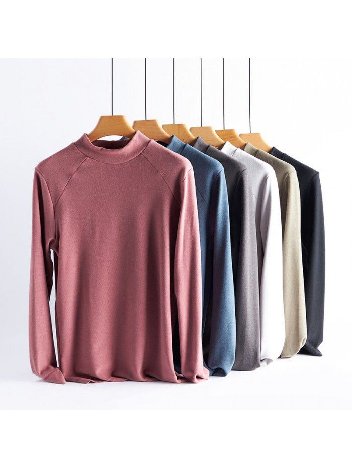 Heaty De Rong Half High Neck Open Shoulder Top Fashion Elastic Casual Bottom Long Sleeve Men's T-shirt 