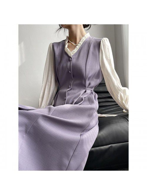 New French V-neck Dress for Women's Spring and Aut...