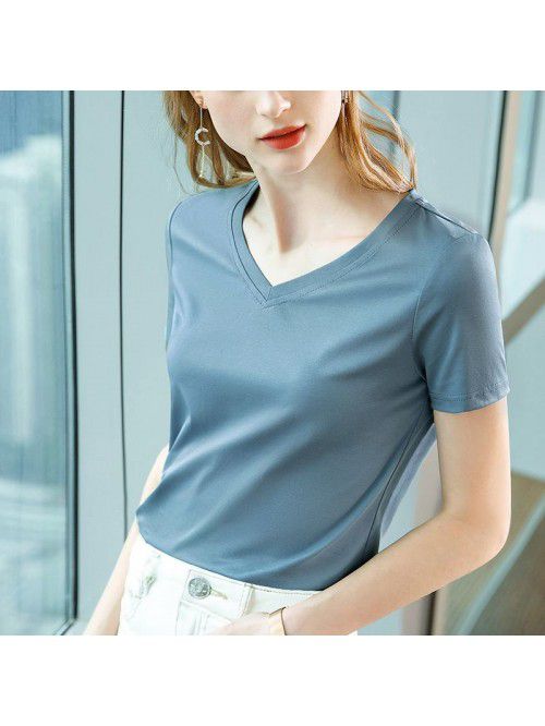 Ice feeling mercerized cotton short-sleeved t-shir...