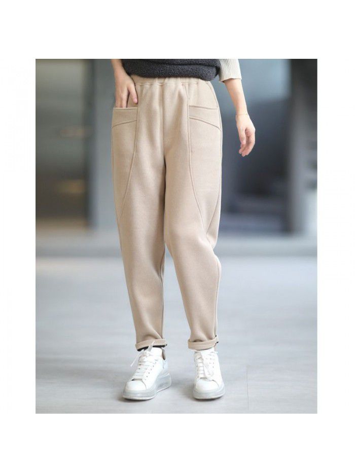 Casual plush, thickened, warm and loose fitting, slimming and versatile sanitary pants, radish pants for women 