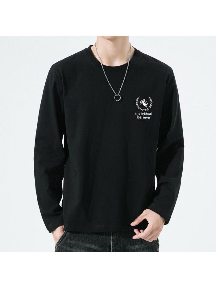 Autumn New Men's Pure Cotton Long sleeved T-shirt Loose trend T-shirt Bottom casual men's clothing 