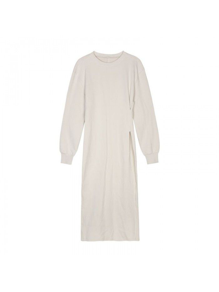 Early Autumn New Air Layer Waist Fold Sweatshirt Style Dress Shows Slim Length 