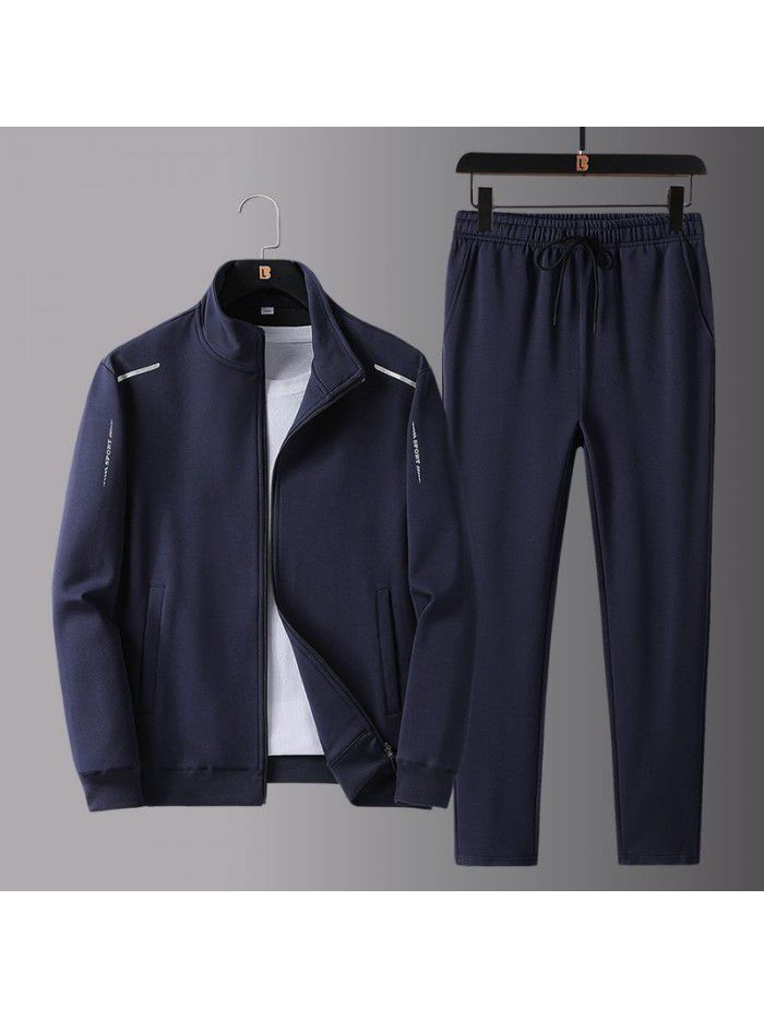 New men's spring and autumn sportswear suit middle-aged father's loose sweater three-piece large casual coat 